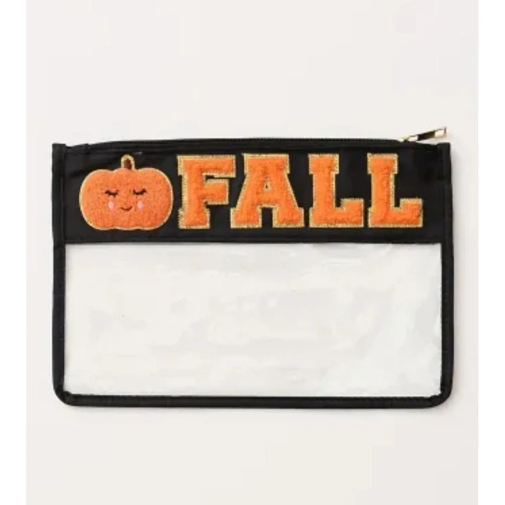 Makeup‎ Bag Fall Pumpkin Clear Cosmetic Pouch Halloween Travel Organizer NWT